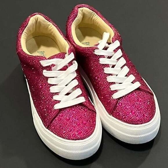 Betsey Johnson Sparkly Pink Rhinestone Sneakers, Size 6